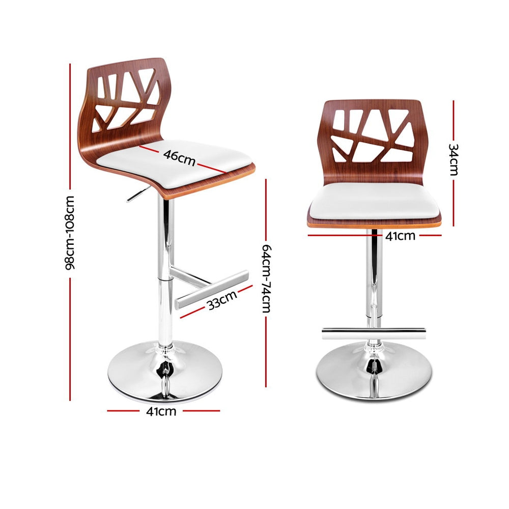 Artiss Set of 2 Wooden Gas Lift  Bar Stools - White