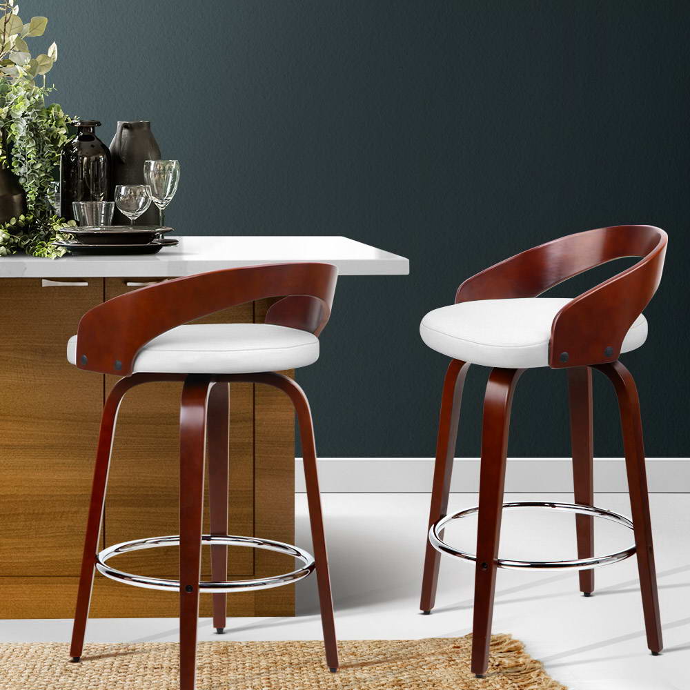 Artiss Set of 2 Wooden Bar Stools - White