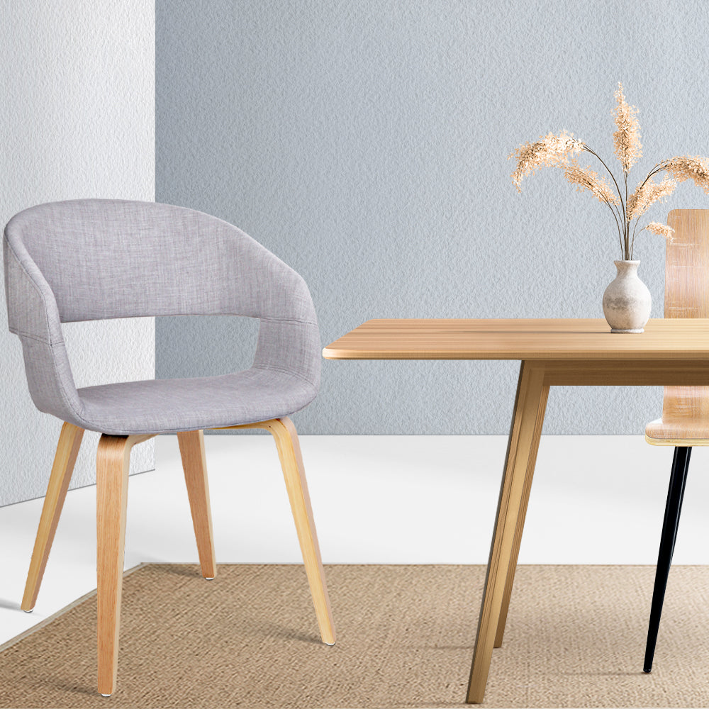 Artiss Set of 2 Timber Wood and Fabric Dining Chairs - Light Grey