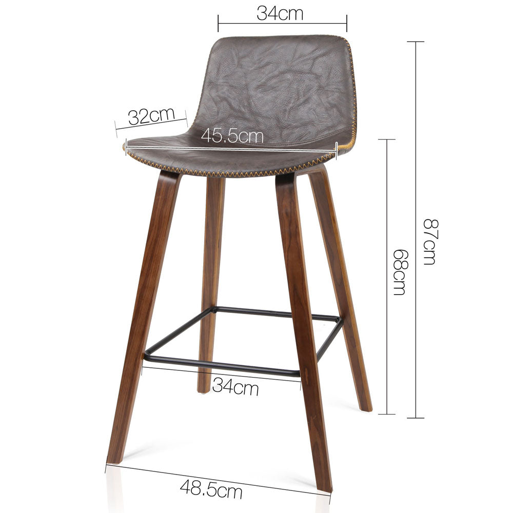 Artiss Set of 2 PU Leather Bar Stools - Walnut