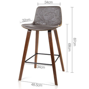 Artiss Set of 2 PU Leather Bar Stools - Walnut