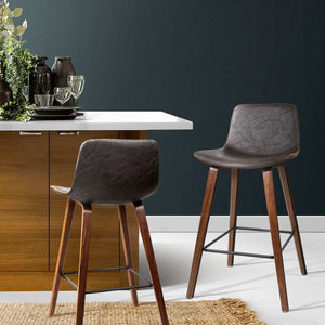 Artiss Set of 2 PU Leather Bar Stools - Walnut