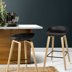 Artiss Set of 2 Wooden Backless Bar Stools - Black
