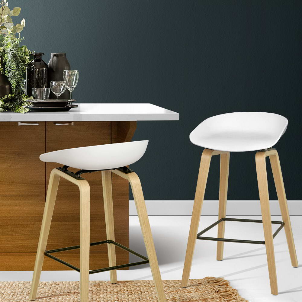 Artiss Set of 2 Wooden Backless Bar Stools - White