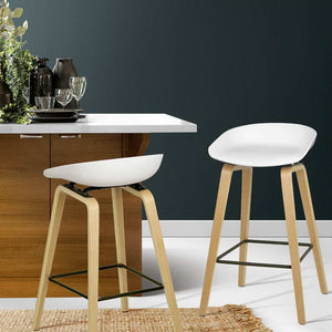 Artiss Set of 2 Wooden Backless Bar Stools - White