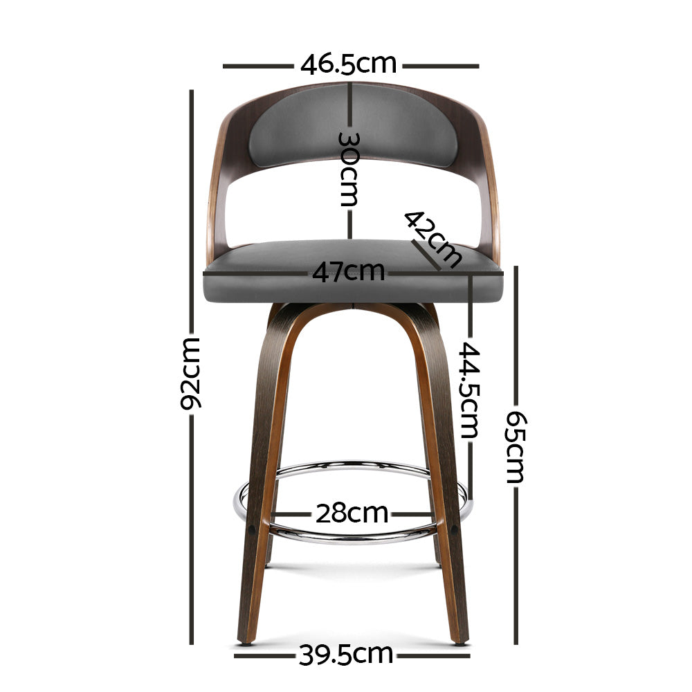 Artiss Set of 2 Walnut Wooden Bar Stool - Grey and Walnut