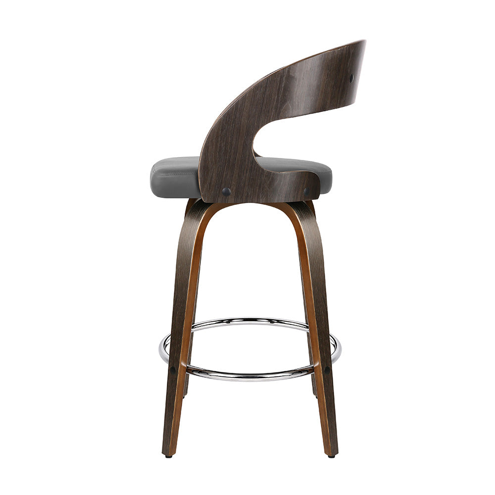 Artiss Set of 2 Walnut Wooden Bar Stool - Grey and Walnut