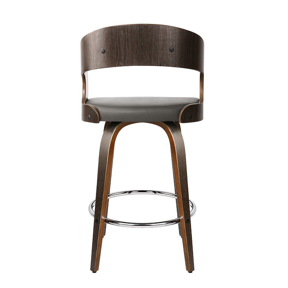 Artiss Set of 2 Walnut Wooden Bar Stool - Grey and Walnut