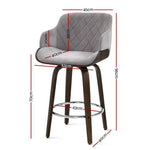 Artiss 1x Kitchen Bar Stools Wooden Bar Stool Chairs Swivel Velvet Fabric Grey