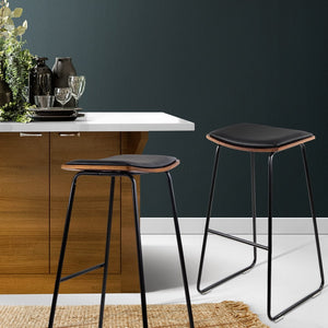Artiss Set of 2 PU Leather Backless Bar Stools - Black