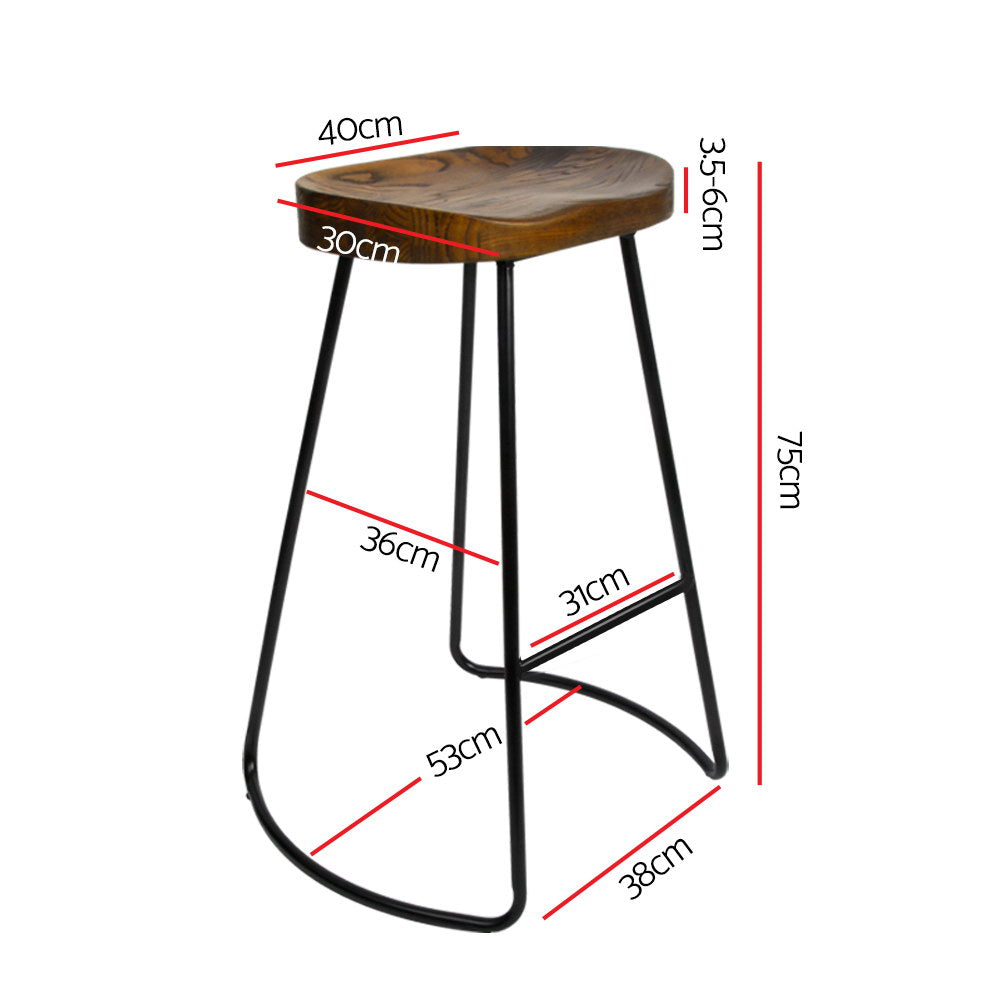 Artiss Set of 2 Wooden Backless Bar Stools - Black