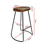 Artiss Set of 2 Wooden Backless Bar Stools - Black