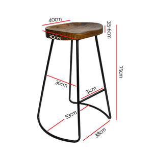 Artiss Set of 2 Wooden Backless Bar Stools - Black