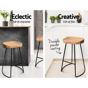Artiss Set of 2 Wooden Backless Bar Stools - Natural