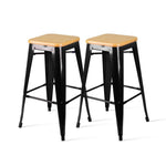 Artiss Set of 2 Wooden Backless Bar Stools- Black