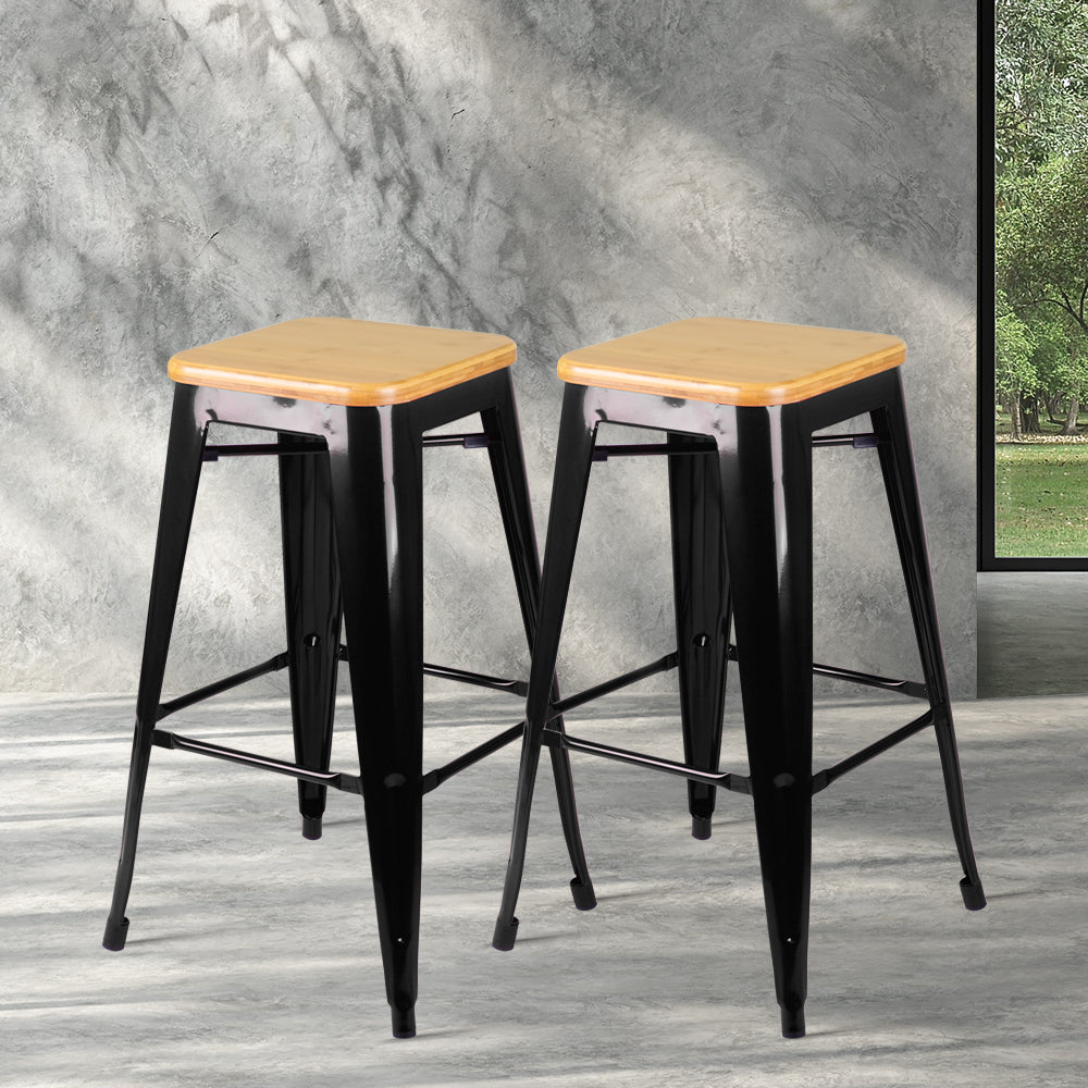 Artiss Set of 2 Wooden Backless Bar Stools- Black