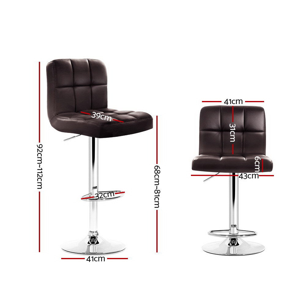 Artiss 2x Gas Lift Bar Stools Swivel Chairs Leather Chrome Chocolate