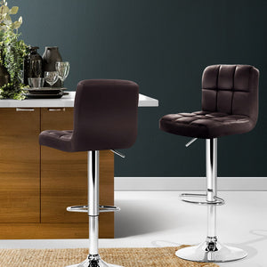 Artiss 2x Gas Lift Bar Stools Swivel Chairs Leather Chrome Chocolate