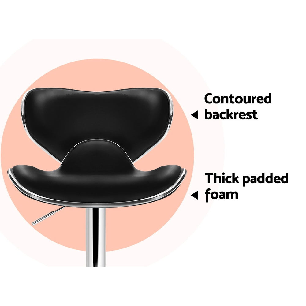 Artiss 2x Bar Stools DINO Kitchen Swivel Bar Stool Leather Gas Lift Chairs Black