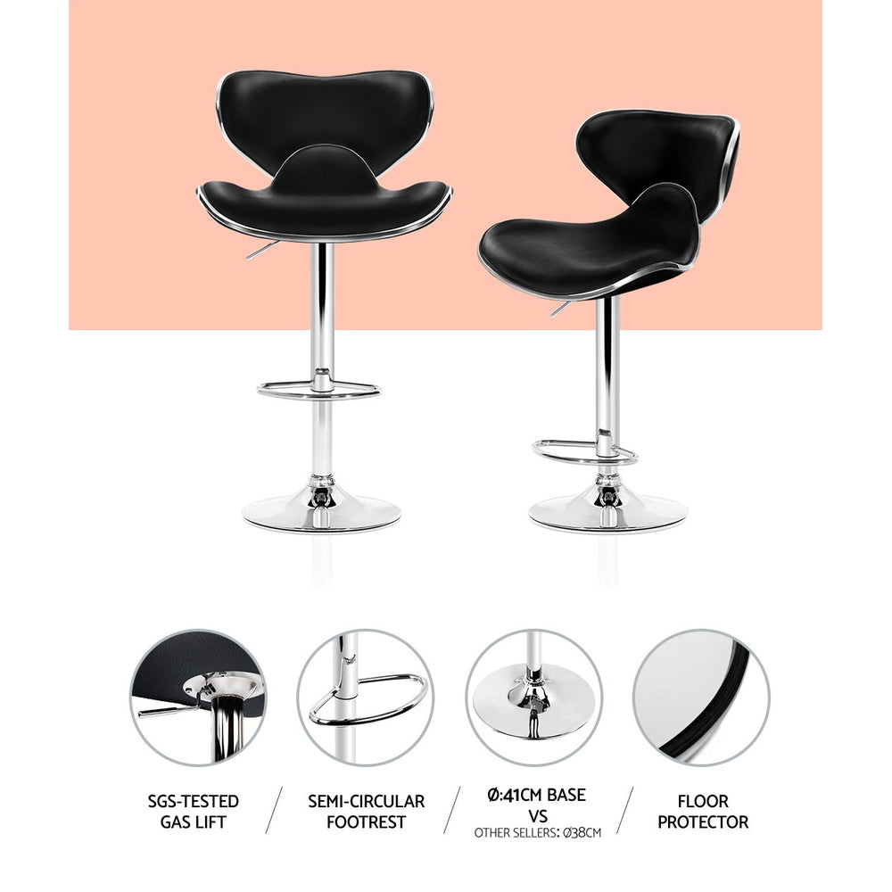 Artiss 2x Bar Stools DINO Kitchen Swivel Bar Stool Leather Gas Lift Chairs Black