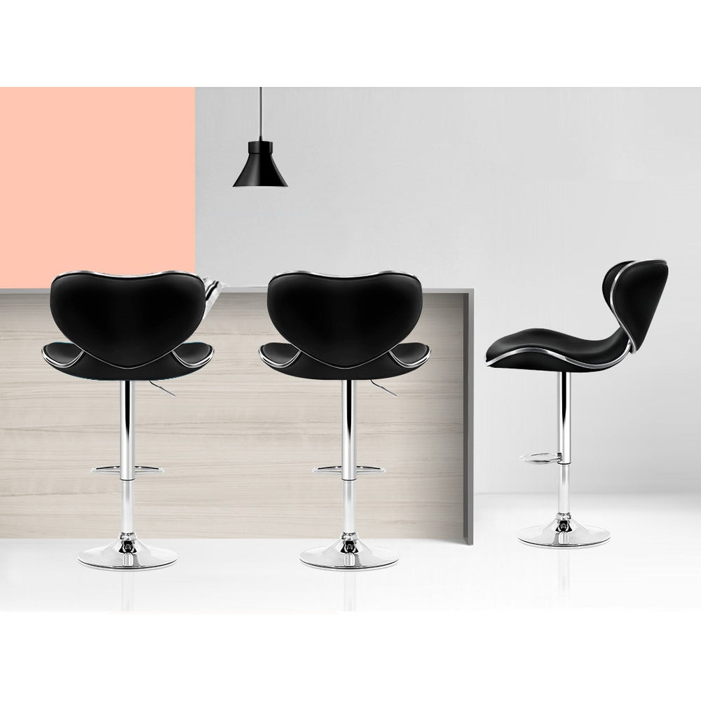 Artiss 2x Bar Stools DINO Kitchen Swivel Bar Stool Leather Gas Lift Chairs Black