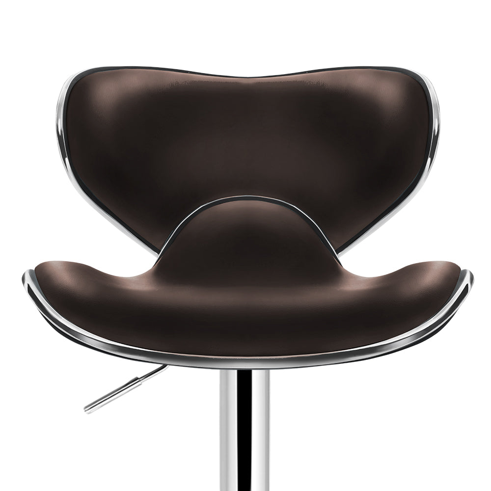 Artiss 2x Gas Lift Bar Stools Swivel Chairs Leather Chrome Chocolate