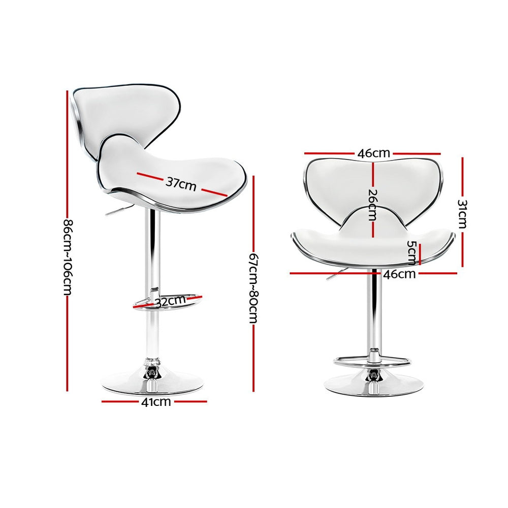 Artiss 2x Bar Stools DINO Kitchen Swivel Bar Stool Leather Gas Lift Chairs White