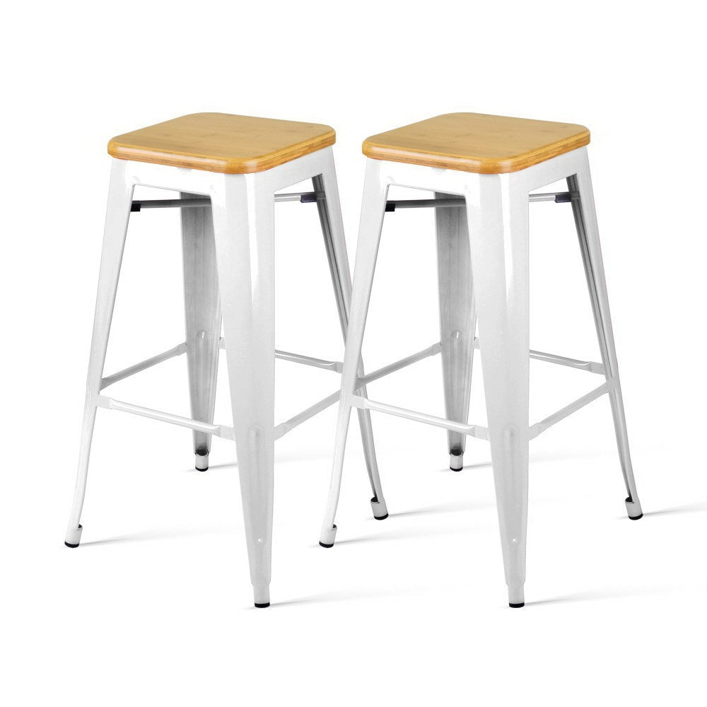 Artiss Set of 2 Bamboo Backless Bar Stools - White