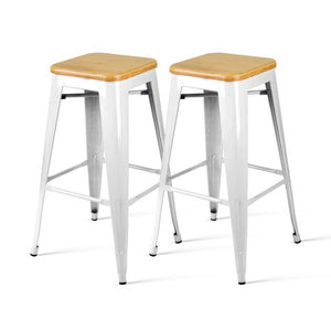 Artiss Set of 2 Bamboo Backless Bar Stools - White