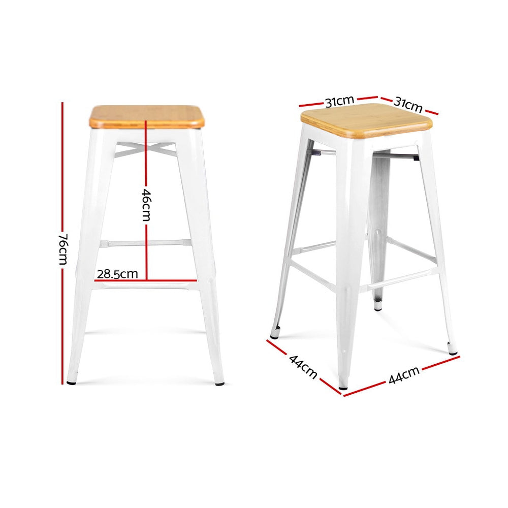 Artiss Set of 2 Bamboo Backless Bar Stools - White