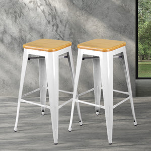 Artiss Set of 2 Bamboo Backless Bar Stools - White
