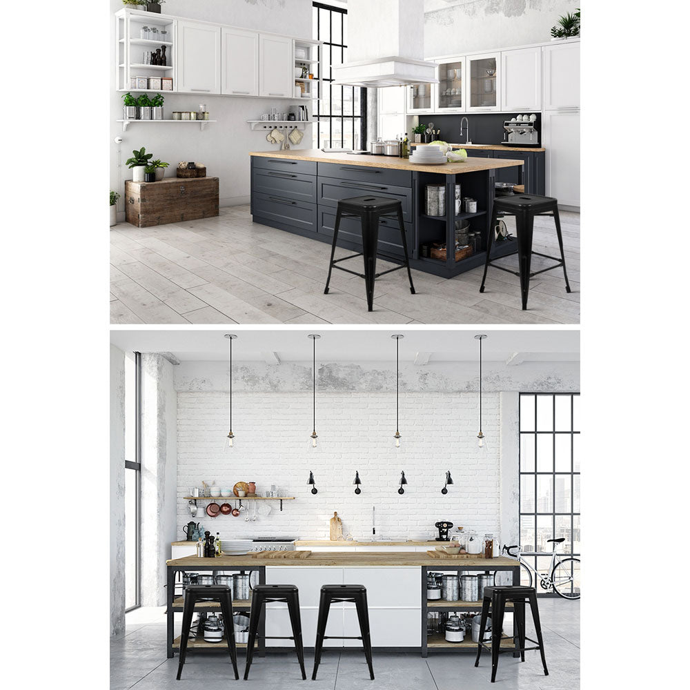 Artiss Set of 4 Metal Backless Bar Stools - Glossy Black