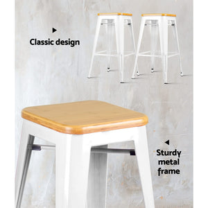 Artiss Set of 2 Metal and Bamboo Bar Stools - White