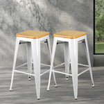 Artiss Set of 2 Metal and Bamboo Bar Stools - White