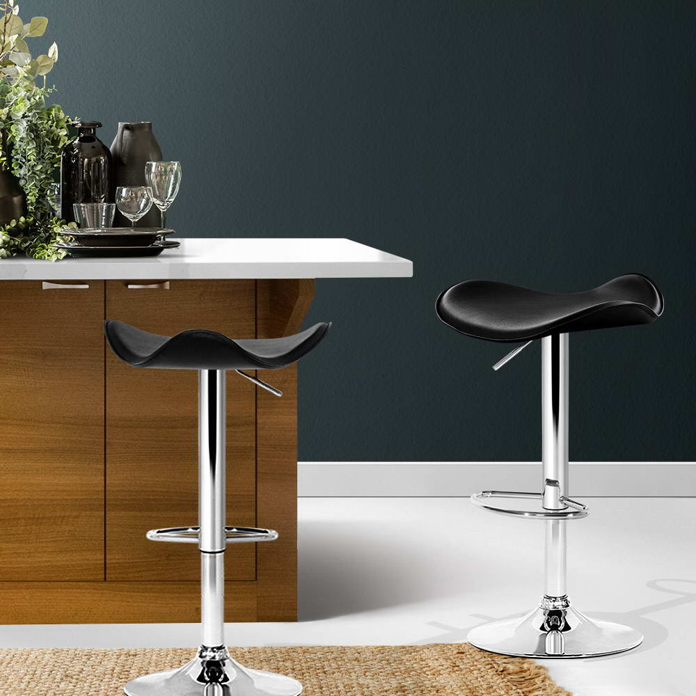 Artiss 2x Gas Lift Bar Stools Swivel Chairs Leather Chrome Black