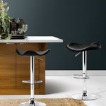 Artiss 2x Gas Lift Bar Stools Swivel Chairs Leather Chrome Black