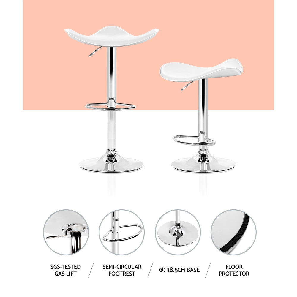 Artiss 2x Gas Lift Bar Stools Swivel Chairs Leather Chrome White