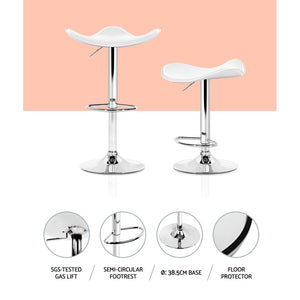 Artiss 2x Gas Lift Bar Stools Swivel Chairs Leather Chrome White