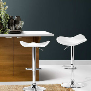 Artiss 2x Gas Lift Bar Stools Swivel Chairs Leather Chrome White