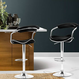 Artiss 2x Leather Bar Stools ADE Kitchen Chairs Swivel Bar Stool Black Gas Lift