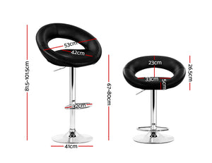 Artiss 2x Gas Lift Bar Stools Swivel Chairs Leather Chrome Black
