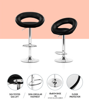 Artiss 2x Gas Lift Bar Stools Swivel Chairs Leather Chrome Black