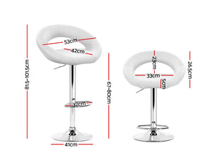 Artiss 2x Gas Lift Bar Stools Swivel Chairs Leather Chrome White