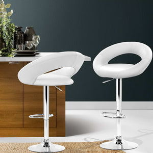 Artiss 2x Gas Lift Bar Stools Swivel Chairs Leather Chrome White