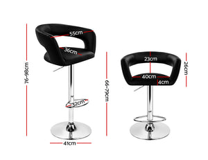 Artiss 2x Gas Lift Bar Stools Swivel Chairs Leather Chrome Black