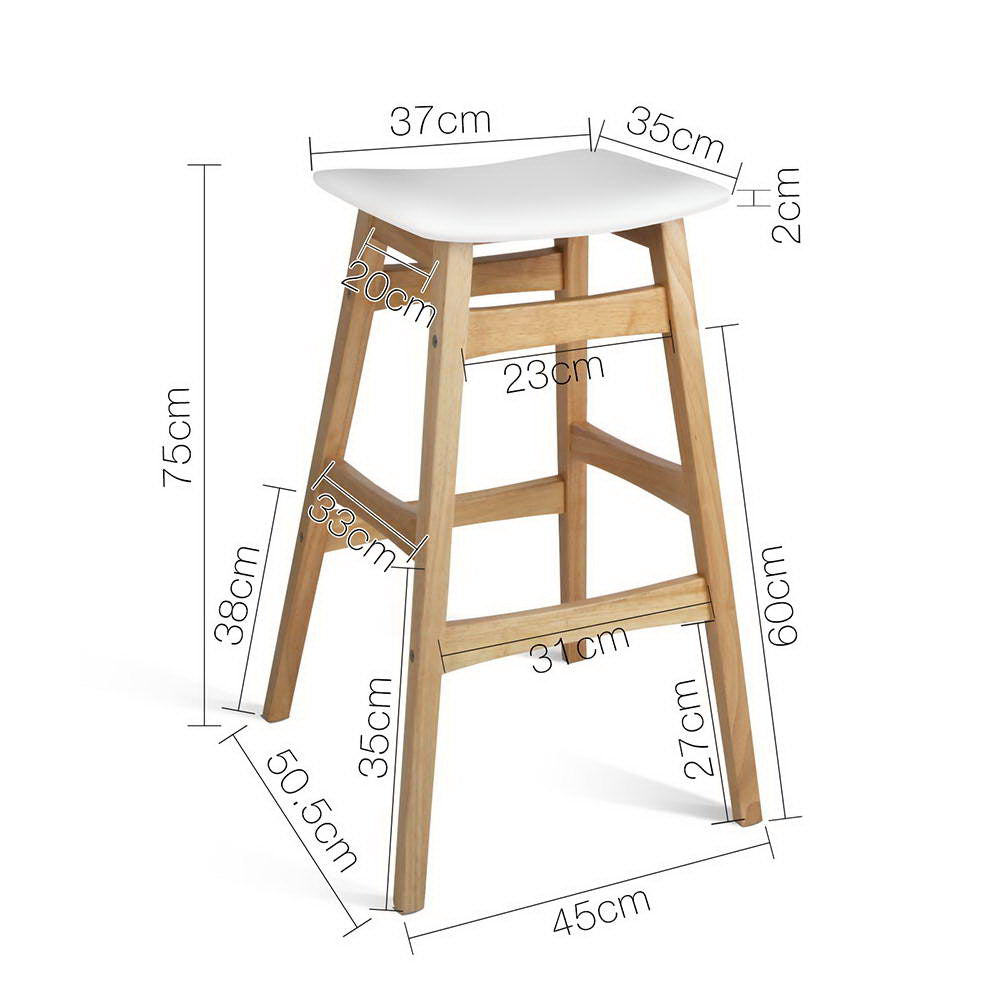 Artiss Set of 2 Wooden and Padded Bar Stools - White
