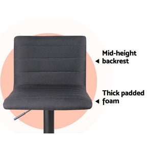 Artiss Set of 2 Fabric Bar Stools - Black