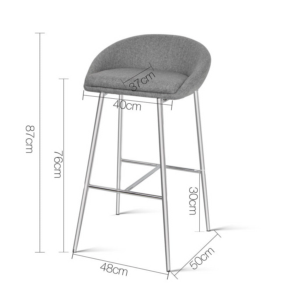 Artiss Set of 2 Fabric Bar Stools - Grey