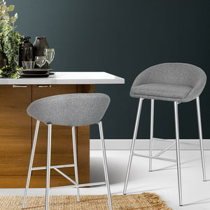 Artiss Set of 2 Fabric Bar Stools - Grey