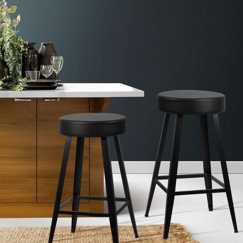Artiss Set of 2 PU Leather Bar Stools - Black